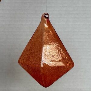 Set Of 3 Vintage Orange Hand Blown Art Glass Diamond Christmas Ornament ~ 4”